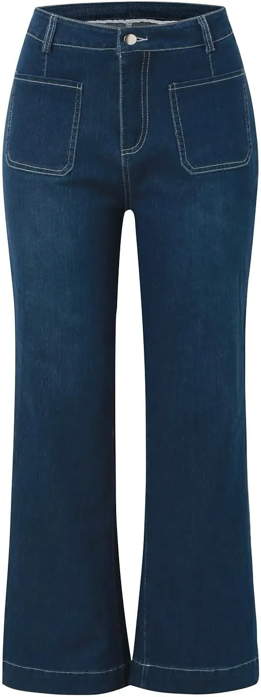 Obormi Cropped Jeans,Curvahouse High Waisted Stretchy Denim Pants for Womens,Tummy Control Cropped Wide-Leg Jeans