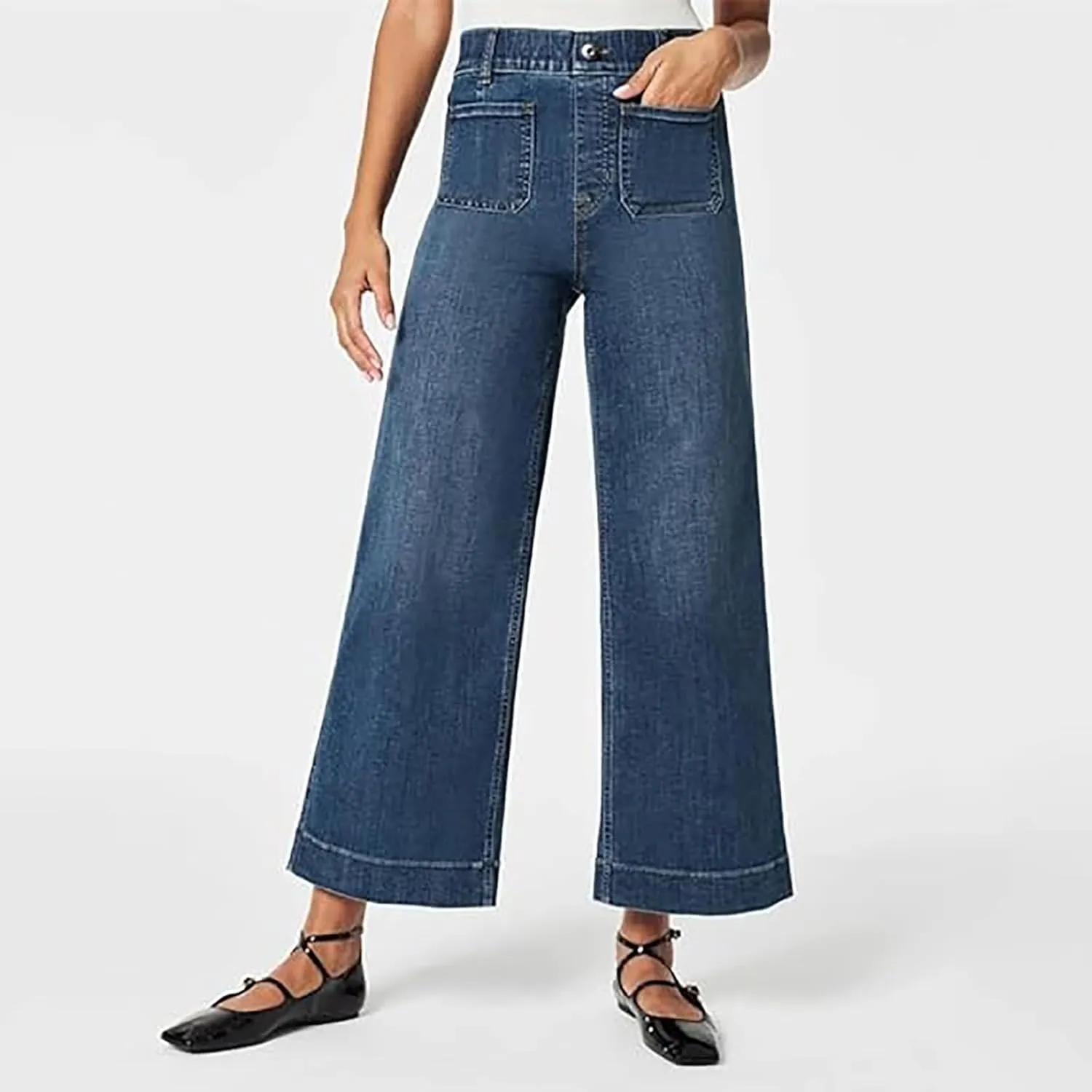 Obormi Cropped Jeans,Curvahouse High Waisted Stretchy Denim Pants for Womens,Tummy Control Cropped Wide-Leg Jeans