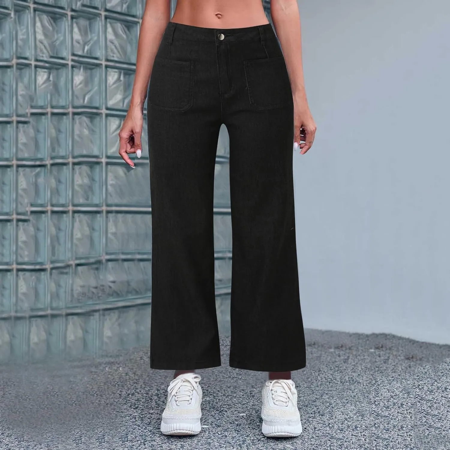 Obormi Cropped Jeans,Curvahouse High Waisted Stretchy Denim Pants for Womens,Tummy Control Cropped Wide-Leg Jeans