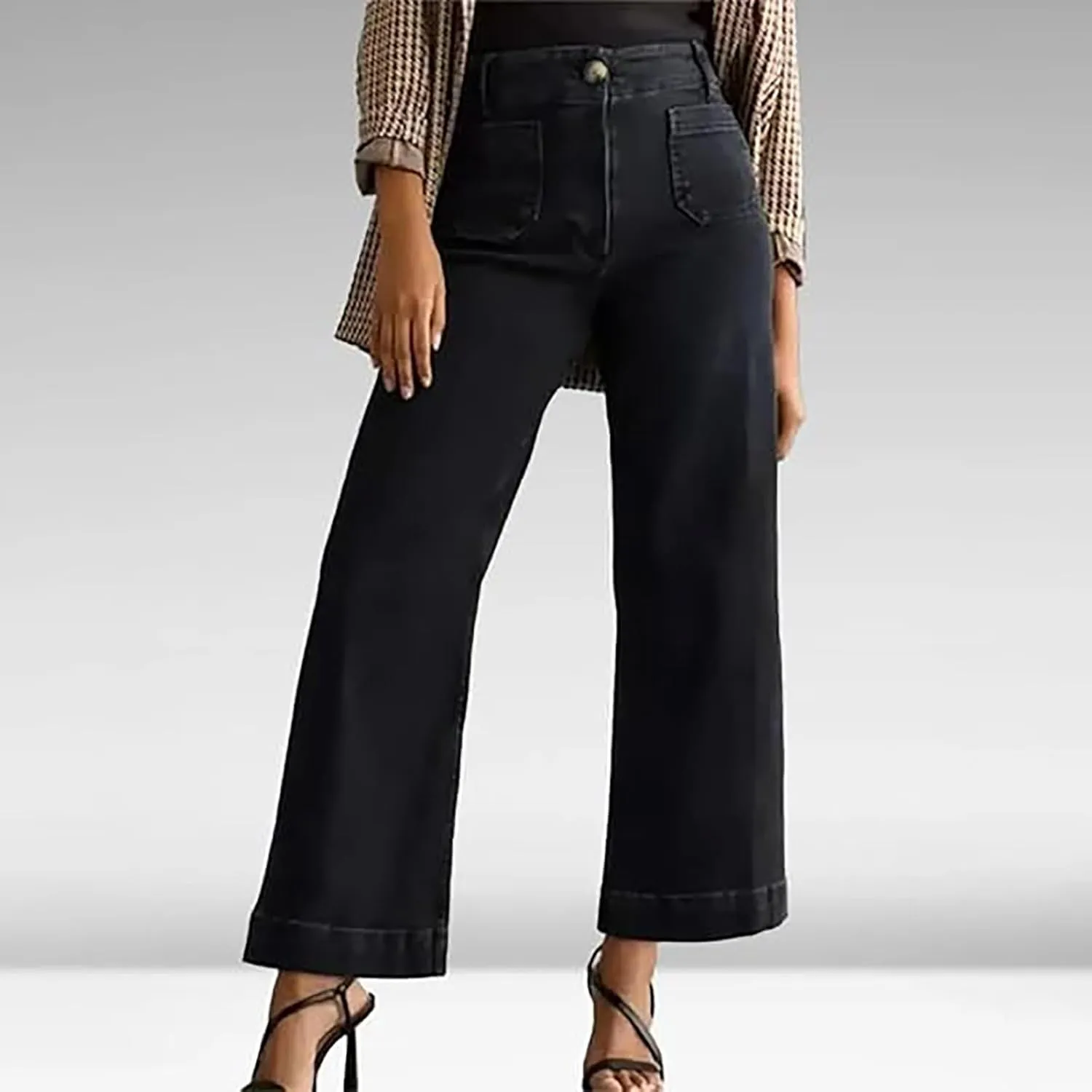 Obormi Cropped Jeans,Curvahouse High Waisted Stretchy Denim Pants for Womens,Tummy Control Cropped Wide-Leg Jeans
