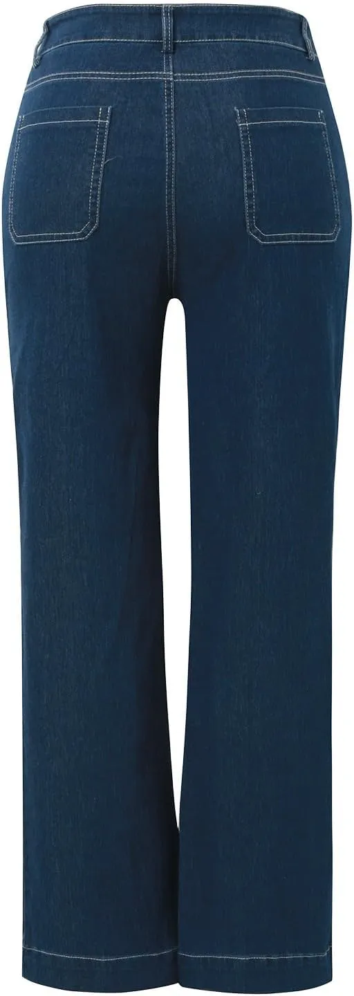Obormi Cropped Jeans,Curvahouse High Waisted Stretchy Denim Pants for Womens,Tummy Control Cropped Wide-Leg Jeans