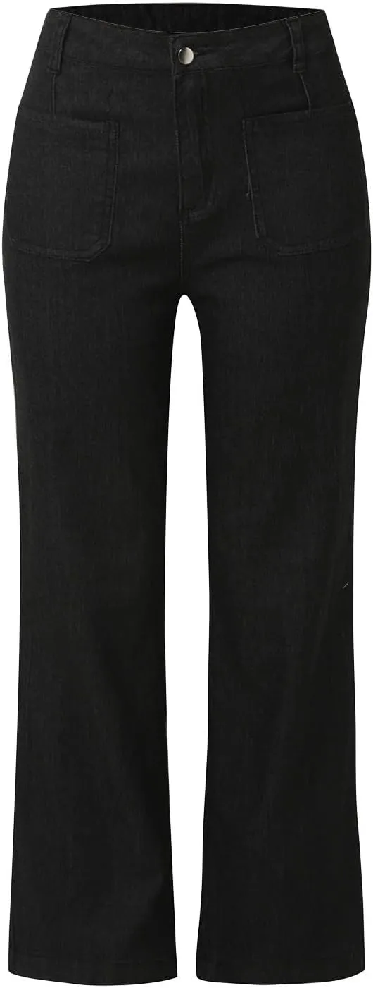Obormi Cropped Jeans,Curvahouse High Waisted Stretchy Denim Pants for Womens,Tummy Control Cropped Wide-Leg Jeans