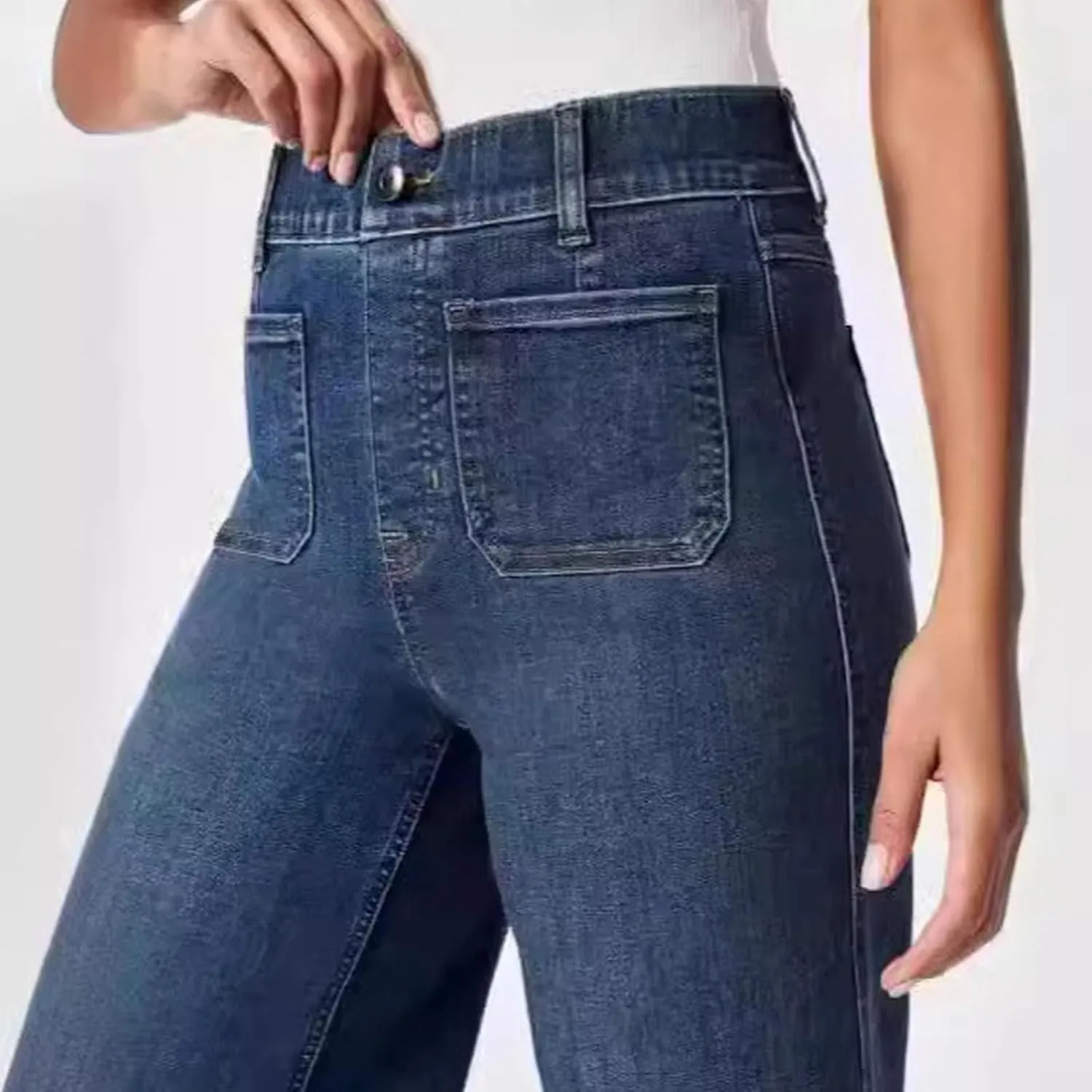 Obormi Cropped Jeans,Curvahouse High Waisted Stretchy Denim Pants for Womens,Tummy Control Cropped Wide-Leg Jeans