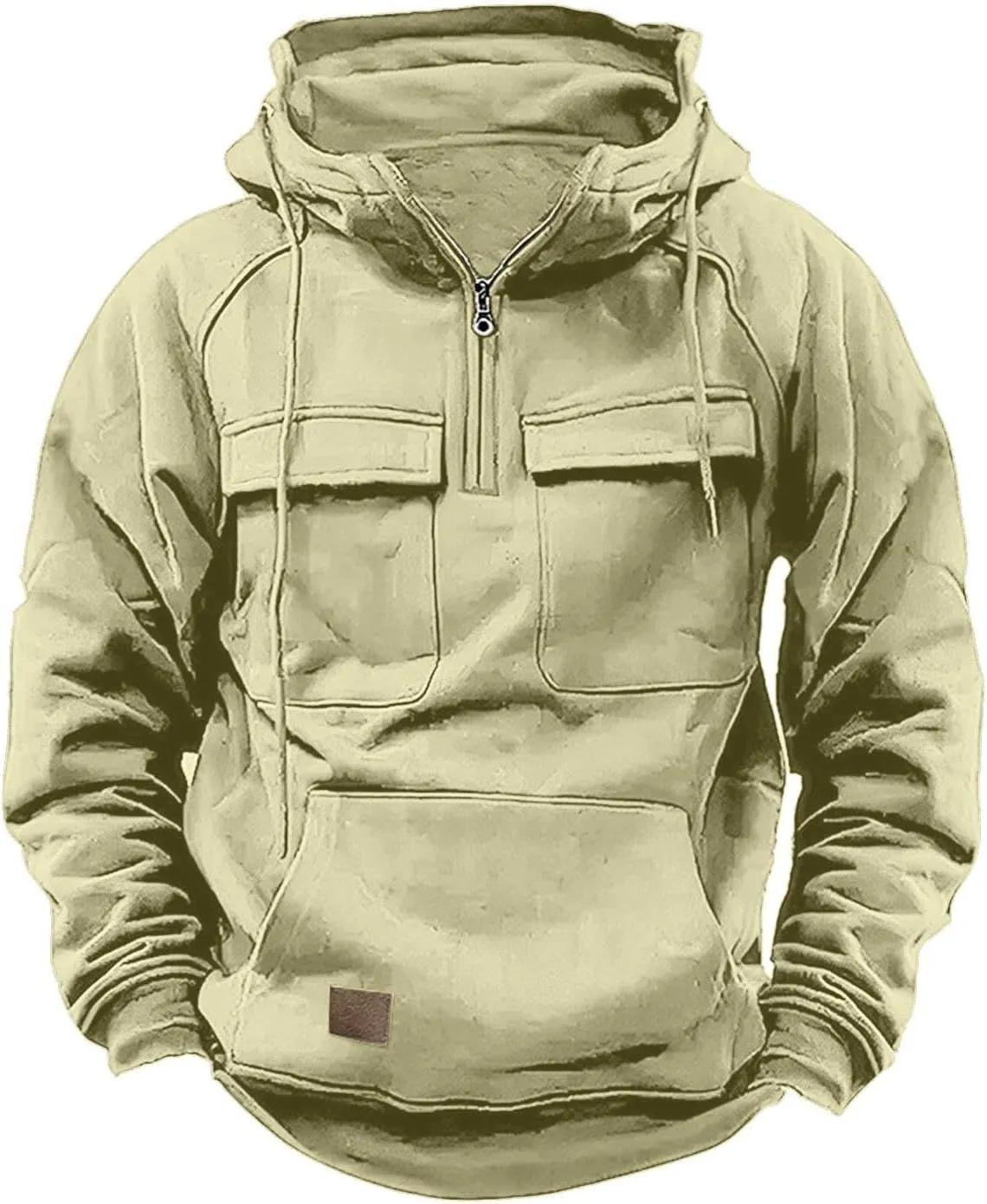 Ogiraw Tactical Hoodies for Men 2024 Quater-Zip Pullover Vintage Sweatshirt Casual Long Sleeve Cargo Hoodies with Pocket