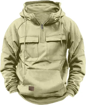 Ogiraw Tactical Hoodies for Men 2024 Quater-Zip Pullover Vintage Sweatshirt Casual Long Sleeve Cargo Hoodies with Pocket