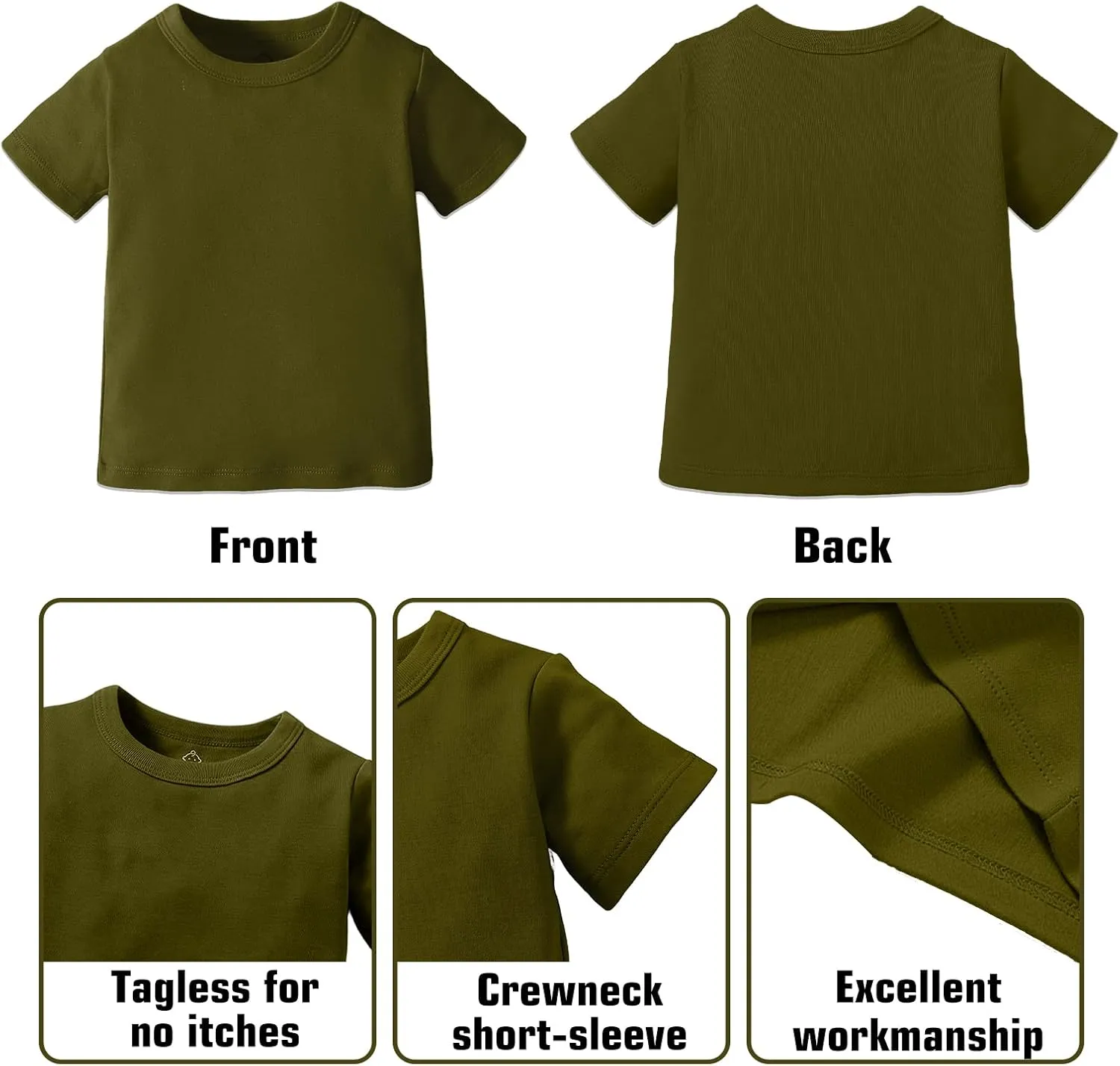 OPAWO Unisex Infant Baby Crew Neck T-Shirt 4 Pack Toddler Short Sleeve Solid Color Tees Shirts for Boys Girls 6 Months-5T