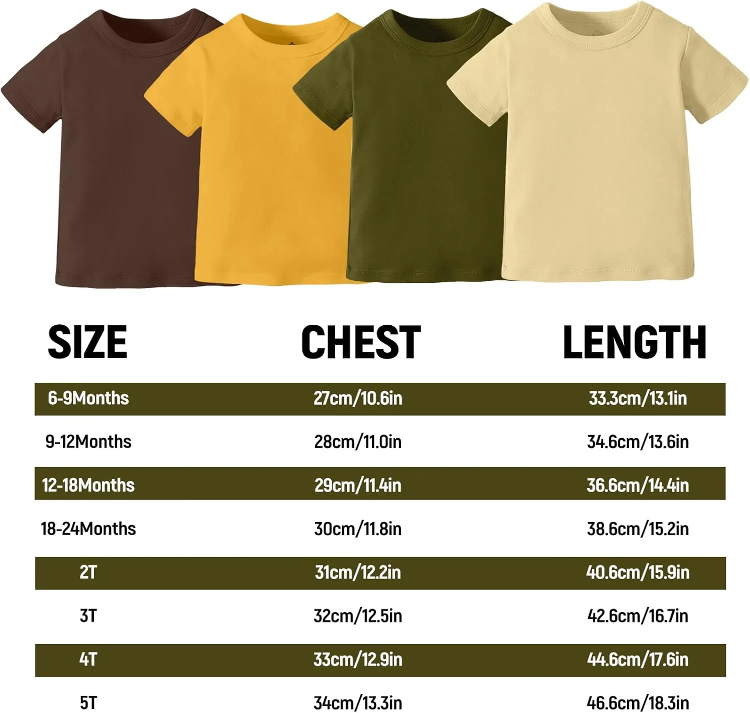 OPAWO Unisex Infant Baby Crew Neck T-Shirt 4 Pack Toddler Short Sleeve Solid Color Tees Shirts for Boys Girls 6 Months-5T