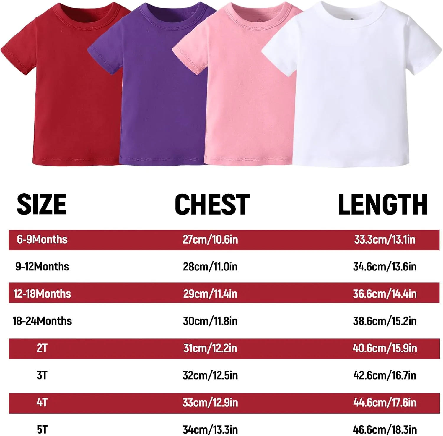 OPAWO Unisex Infant Baby Crew Neck T-Shirt 4 Pack Toddler Short Sleeve Solid Color Tees Shirts for Boys Girls 6 Months-5T