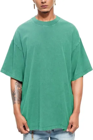 Oversized Gym Shirts Loose Fit Tees for Men 2 Pack Cotton T Shirts Streetwear Vintage Wash Tshirt JTX002