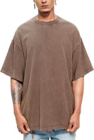 Oversized Gym Shirts Loose Fit Tees for Men 2 Pack Cotton T Shirts Streetwear Vintage Wash Tshirt JTX002