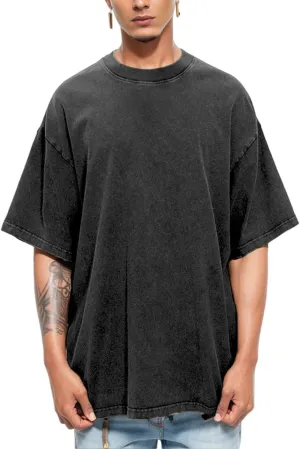 Oversized Gym Shirts Loose Fit Tees for Men 2 Pack Cotton T Shirts Streetwear Vintage Wash Tshirt JTX002