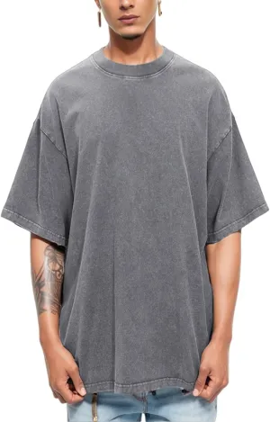 Oversized Gym Shirts Loose Fit Tees for Men 2 Pack Cotton T Shirts Streetwear Vintage Wash Tshirt JTX002