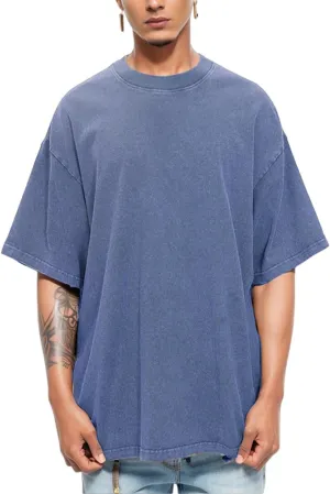 Oversized Gym Shirts Loose Fit Tees for Men 2 Pack Cotton T Shirts Streetwear Vintage Wash Tshirt JTX002