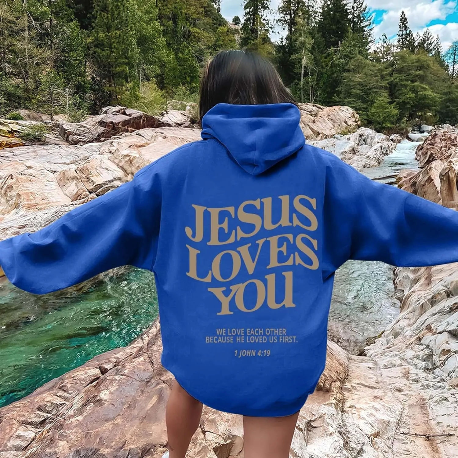 Oversized Hoodie for Women Thankful Grateful Blessed Letter Printede Hooded Hoodies Causal Sweatshirts with Pocket Pullover