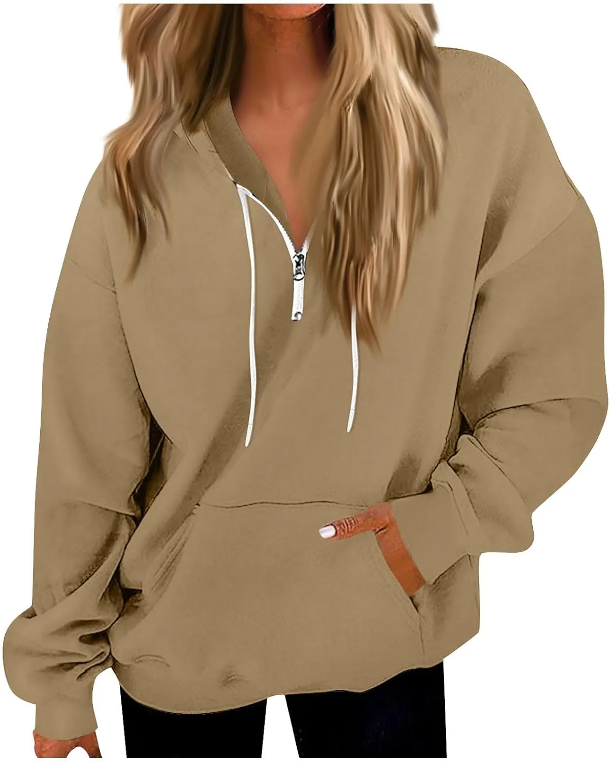 Oversized Hoodies for Women Y2k Trendy Fleece Quarter Zip Pullover Drawstring Long Sleeve Hooded Sweatshirt w/Pockets