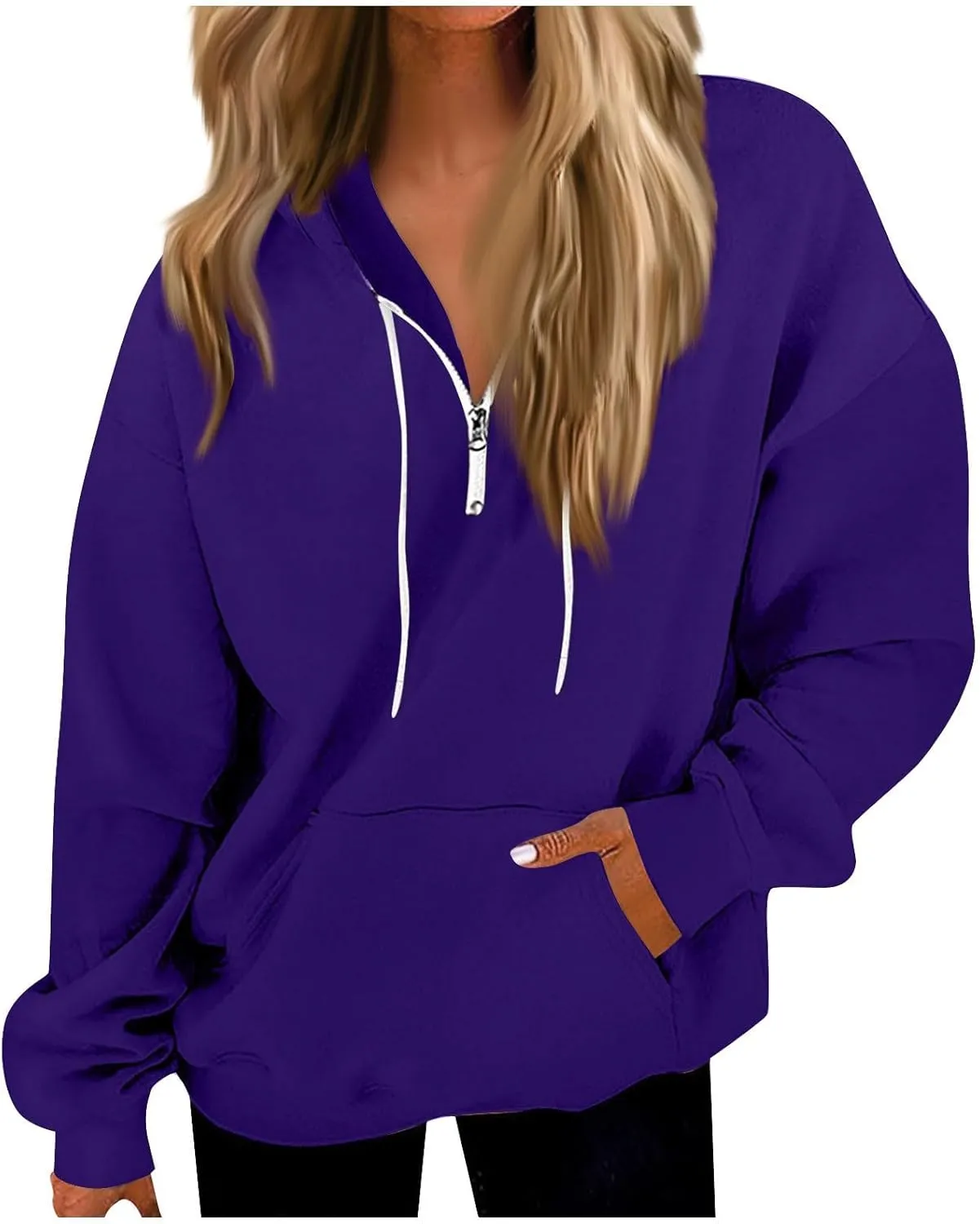 Oversized Hoodies for Women Y2k Trendy Fleece Quarter Zip Pullover Drawstring Long Sleeve Hooded Sweatshirt w/Pockets