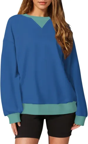 Oversized Sweatshirt for Women Fall Fashion Long Sleeve Crewneck Pullover Trendy Color Block Y2K Clothes