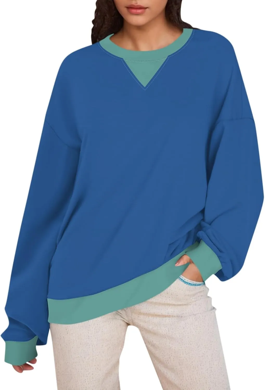 Oversized Sweatshirt for Women Fall Fashion Long Sleeve Crewneck Pullover Trendy Color Block Y2K Clothes