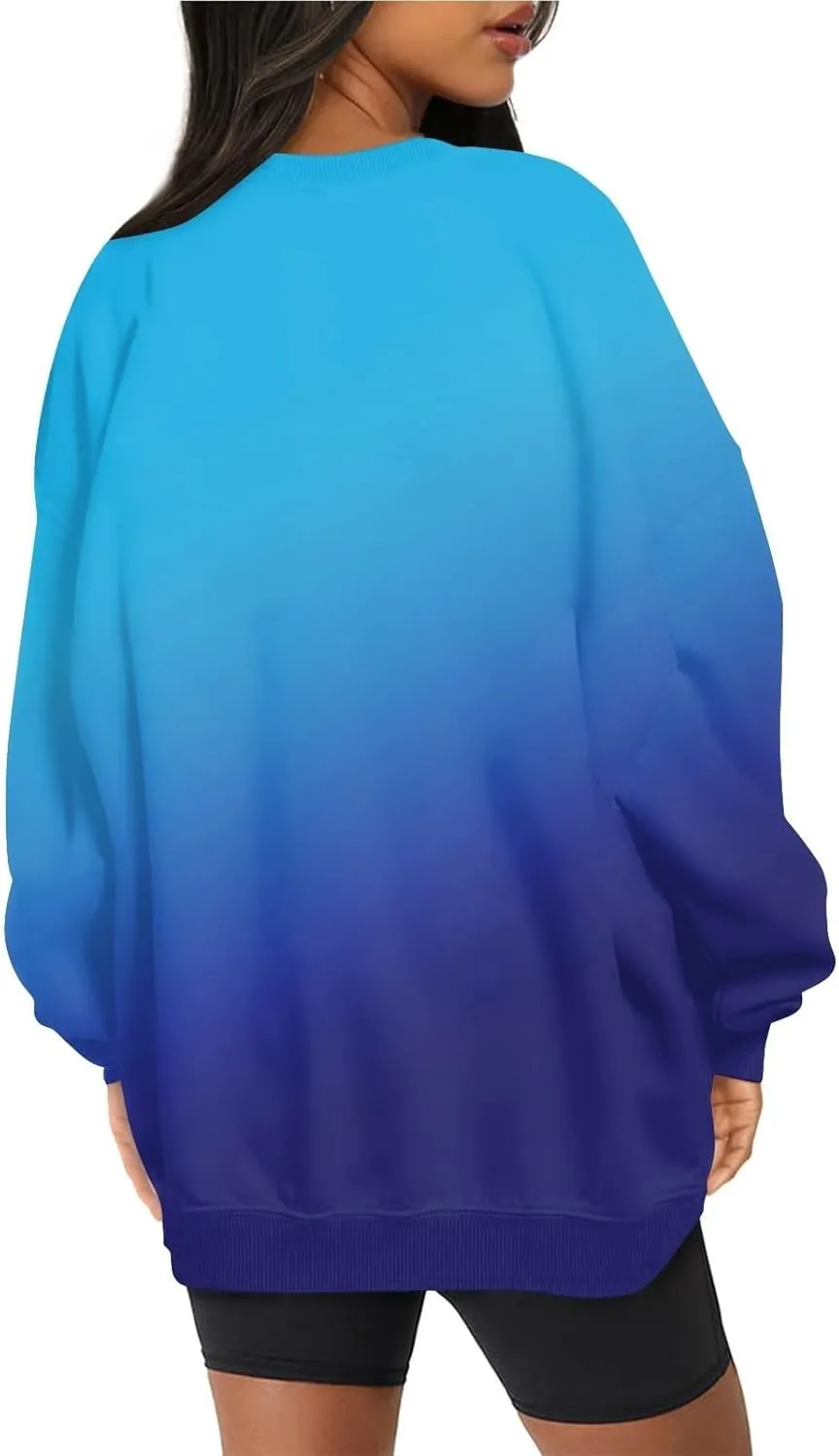Oversized Sweatshirt for Women Gradient Color Tie-Dye Print Casual Crewneck Sweater Tops Loose Fit Long Sleeve Clothes