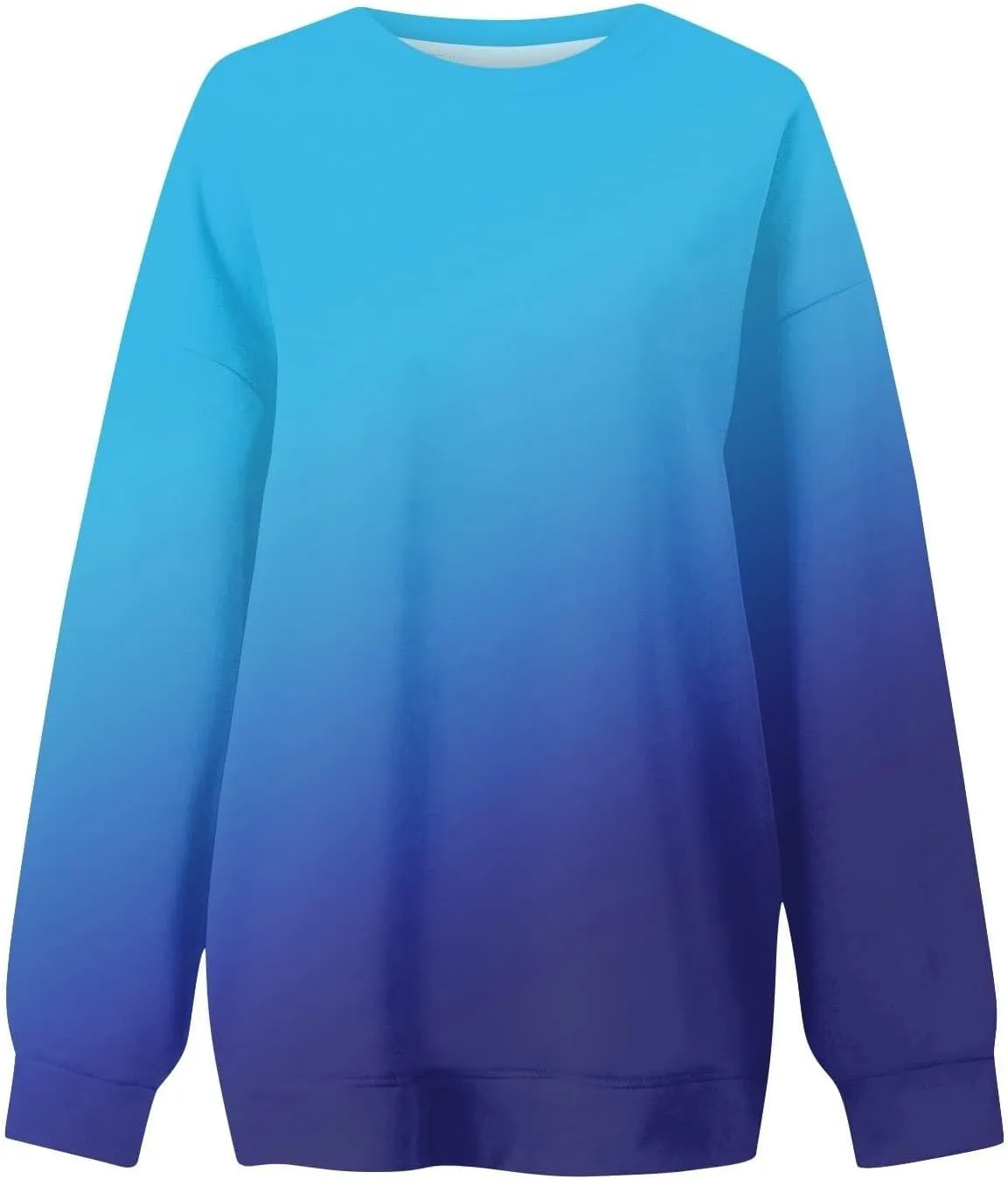 Oversized Sweatshirt for Women Gradient Color Tie-Dye Print Casual Crewneck Sweater Tops Loose Fit Long Sleeve Clothes