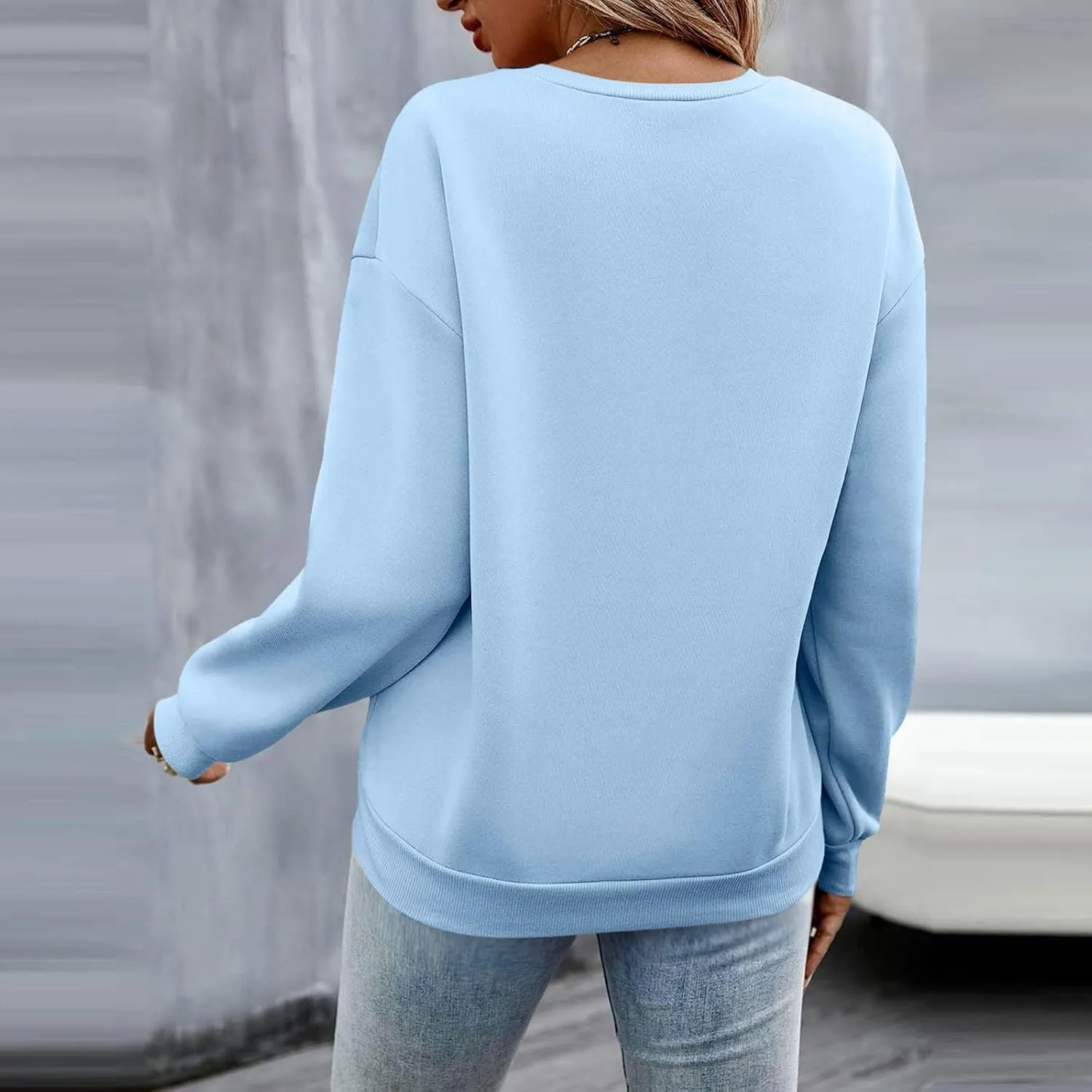 Oversized Sweatshirts for Women Smile Letter Graphic Crewneck Long Sleeve Pullover Tops Fleece Fall Preppy Shirts