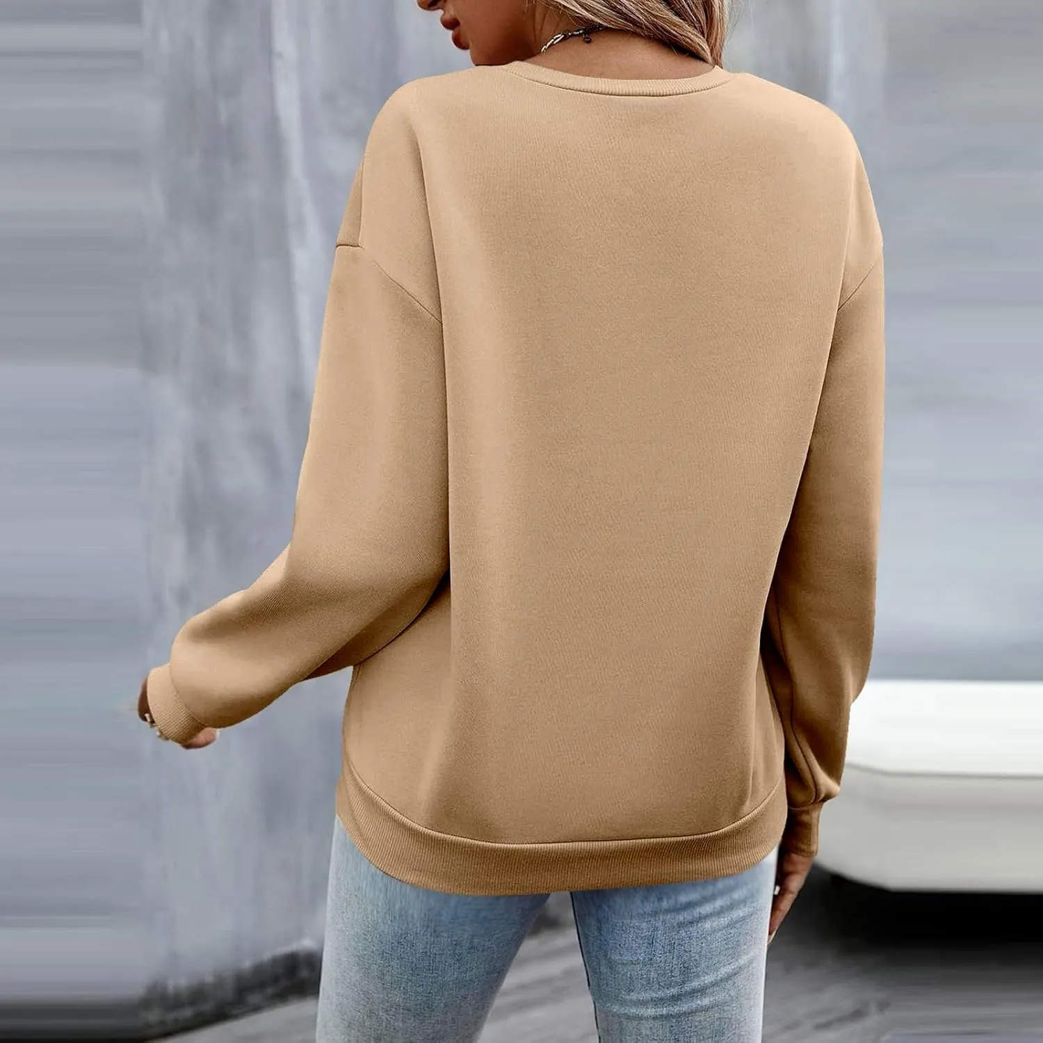 Oversized Sweatshirts for Women Smile Letter Graphic Crewneck Long Sleeve Pullover Tops Fleece Fall Preppy Shirts