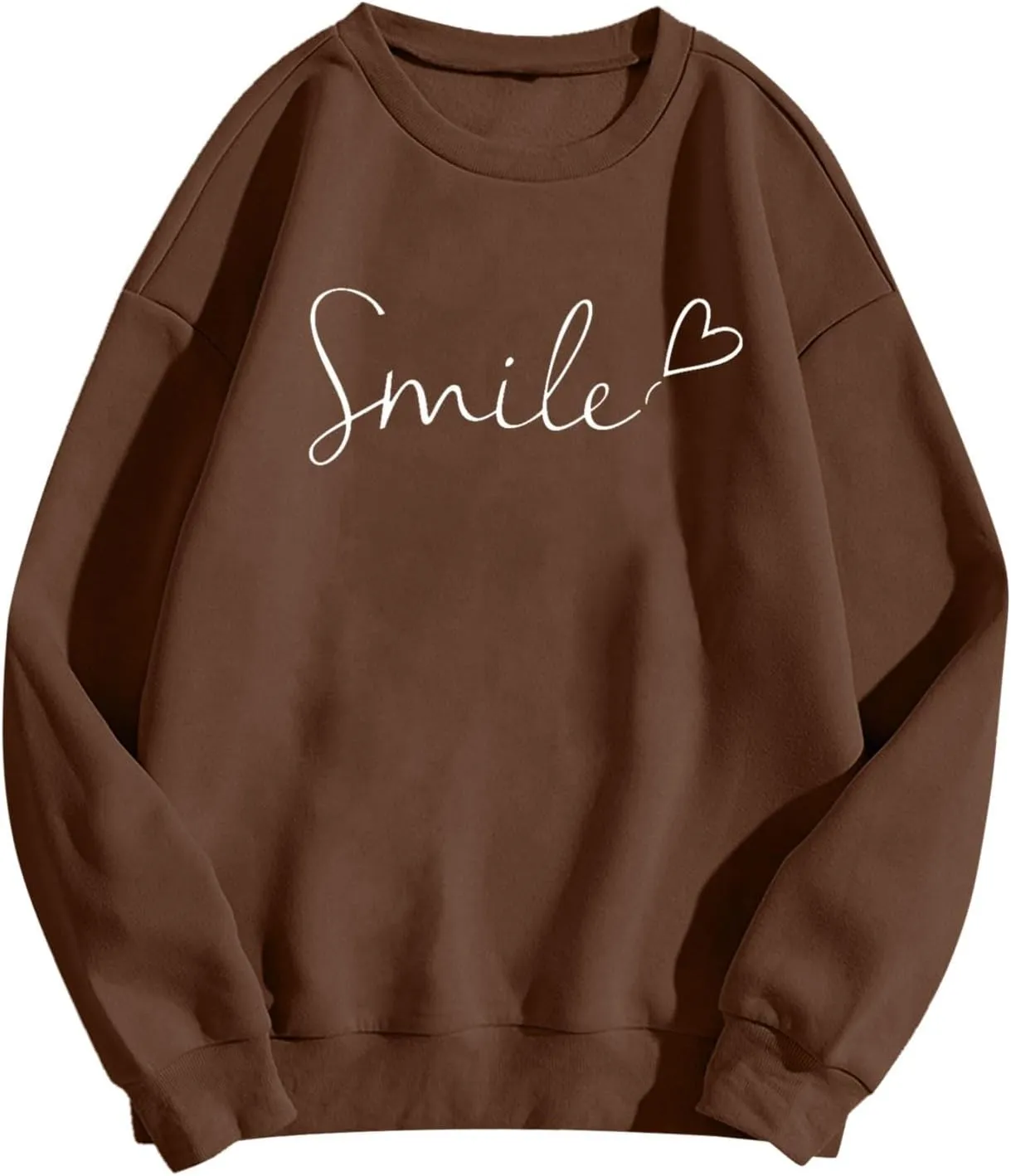 Oversized Sweatshirts for Women Smile Letter Graphic Crewneck Long Sleeve Pullover Tops Fleece Fall Preppy Shirts