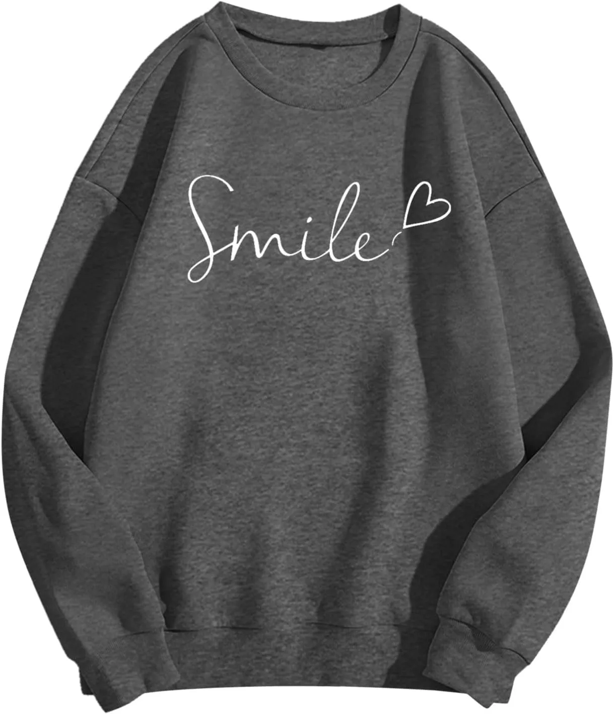 Oversized Sweatshirts for Women Smile Letter Graphic Crewneck Long Sleeve Pullover Tops Fleece Fall Preppy Shirts