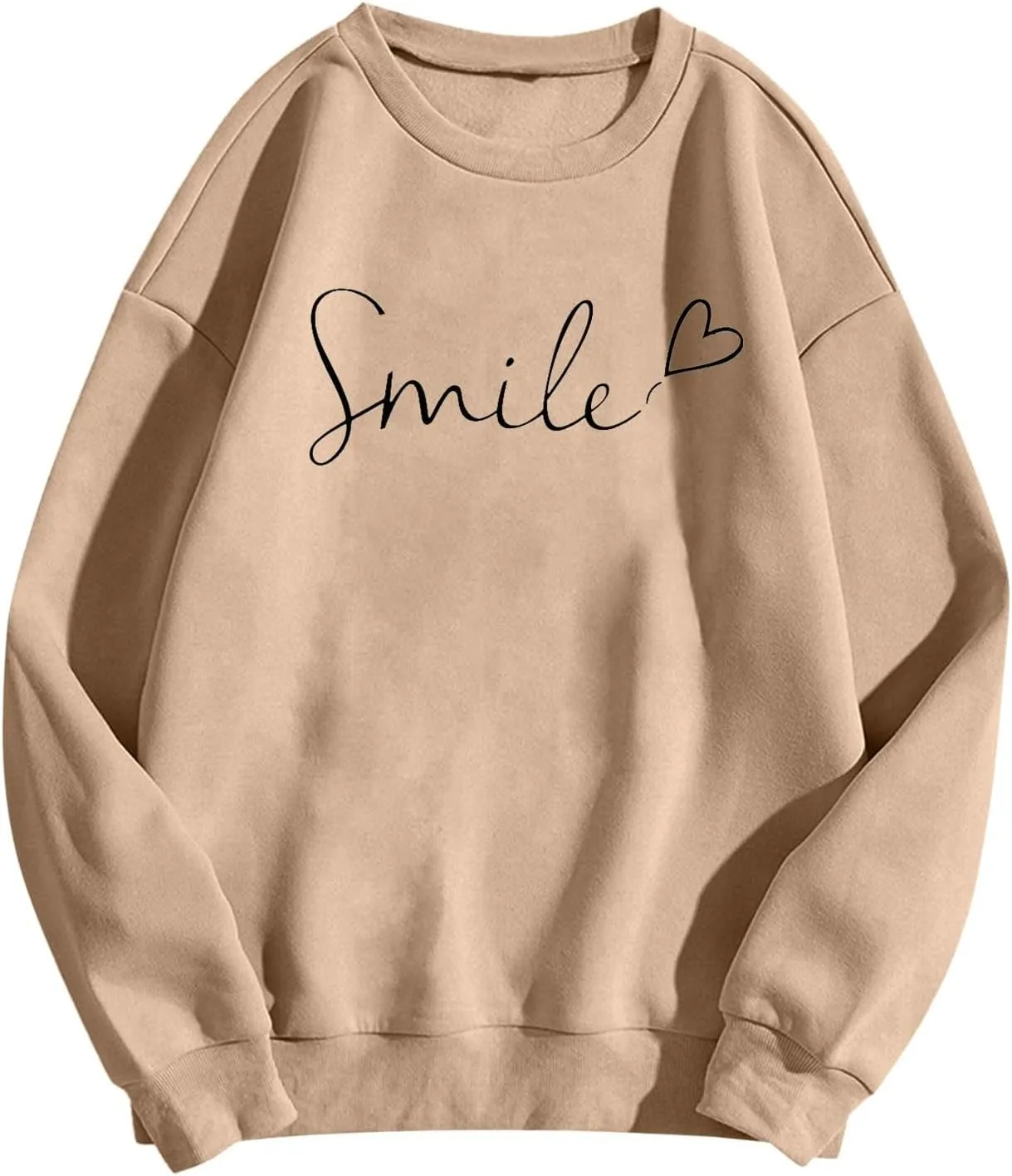 Oversized Sweatshirts for Women Smile Letter Graphic Crewneck Long Sleeve Pullover Tops Fleece Fall Preppy Shirts