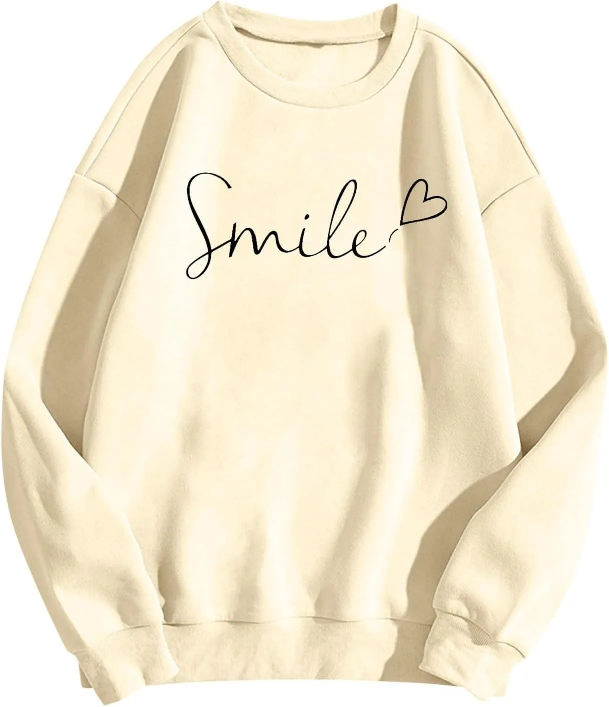 Oversized Sweatshirts for Women Smile Letter Graphic Crewneck Long Sleeve Pullover Tops Fleece Fall Preppy Shirts