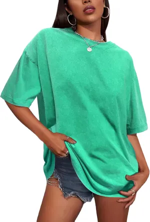 Oversized T Shirts for Women Vintage Baggy Grunge Tshirts Short Sleeve Wash Cotton Tees Y2K Tops Trendy