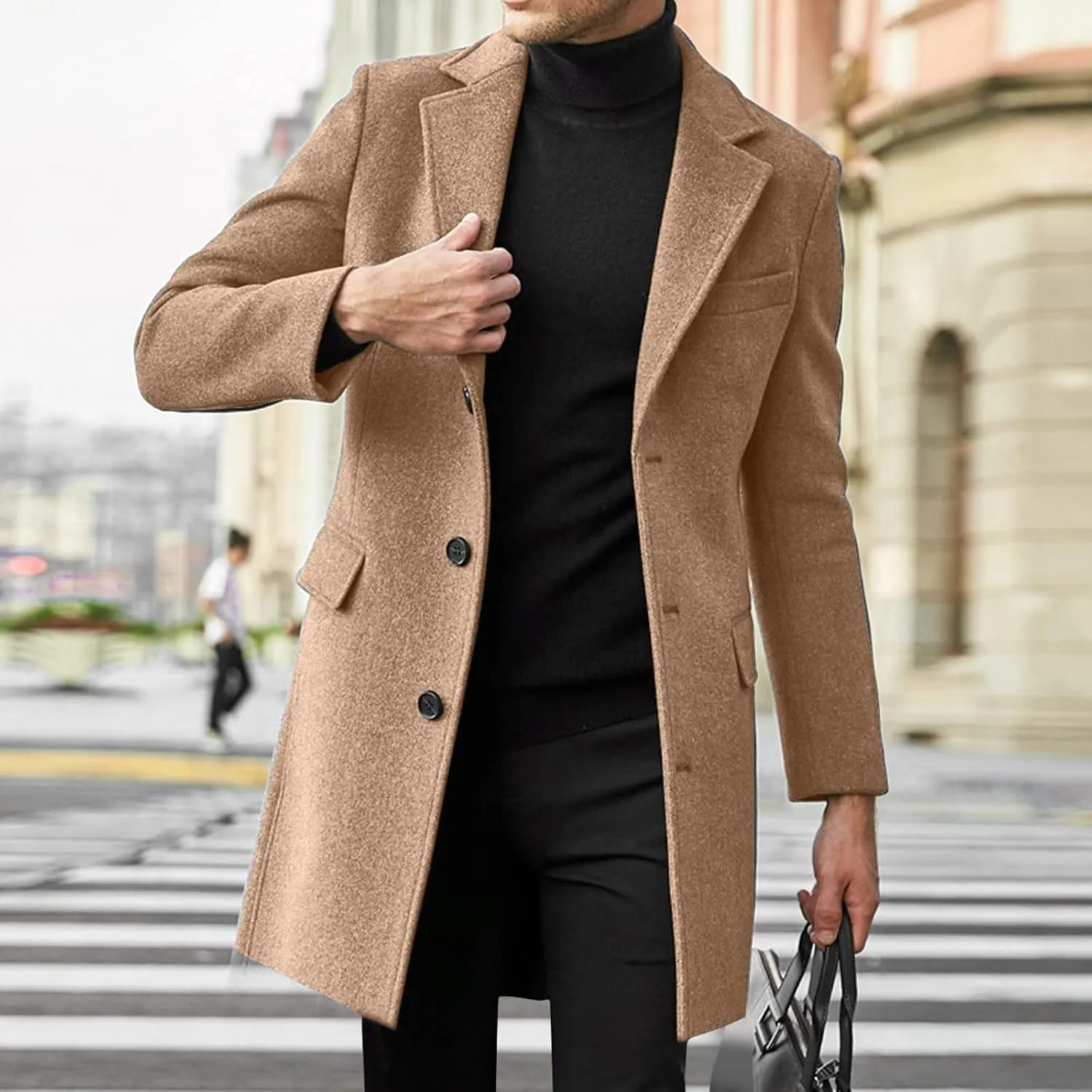 para Autumn and Winter Fashion Casual Solid Color Zippered Jacket Top Thick Coat Heavyweight T Shirts for Men Henley