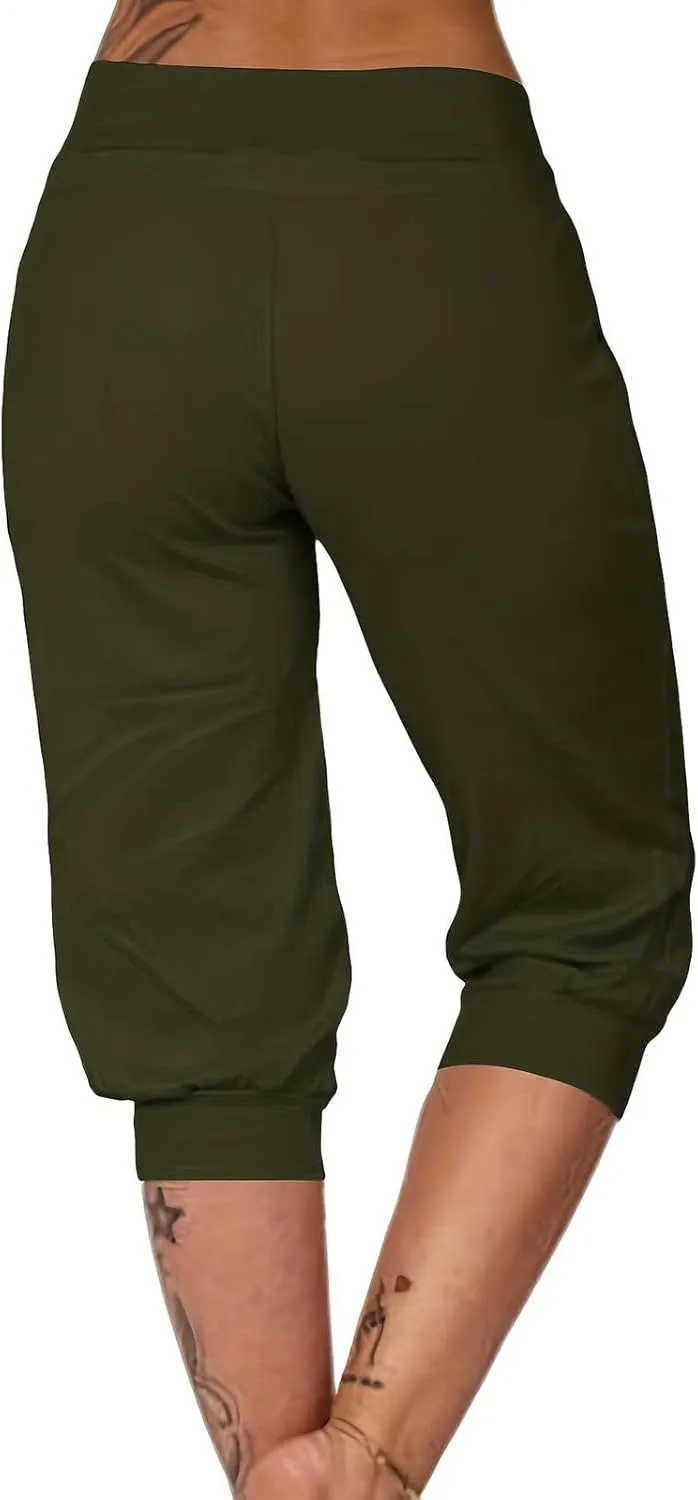 Plus Size Capris for Women Drawstring High Waisted Athletic Capri Joggers Cinch Bottom Yoga Sweatpants with Pockets