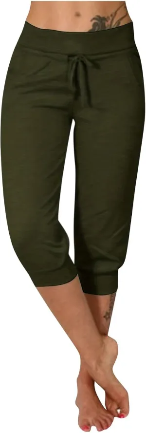 Plus Size Capris for Women Drawstring High Waisted Athletic Capri Joggers Cinch Bottom Yoga Sweatpants with Pockets