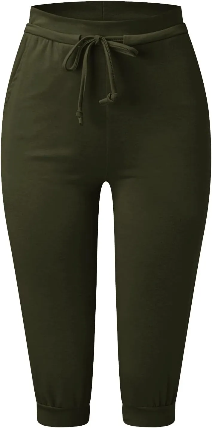 Plus Size Capris for Women Drawstring High Waisted Athletic Capri Joggers Cinch Bottom Yoga Sweatpants with Pockets