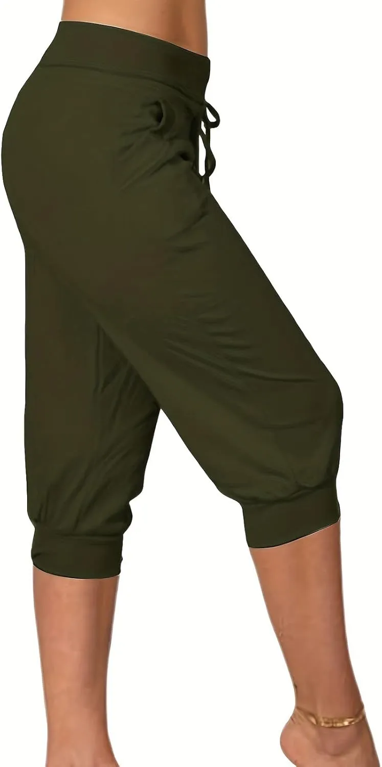 Plus Size Capris for Women Drawstring High Waisted Athletic Capri Joggers Cinch Bottom Yoga Sweatpants with Pockets