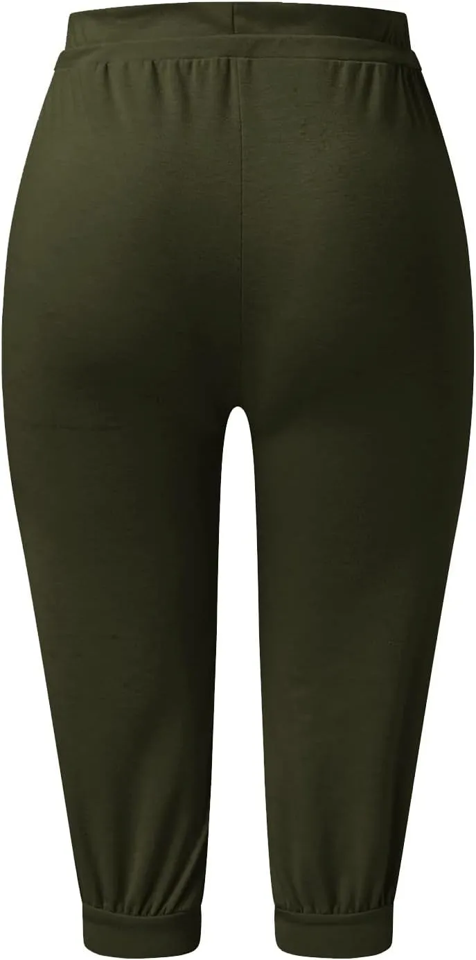 Plus Size Capris for Women Drawstring High Waisted Athletic Capri Joggers Cinch Bottom Yoga Sweatpants with Pockets
