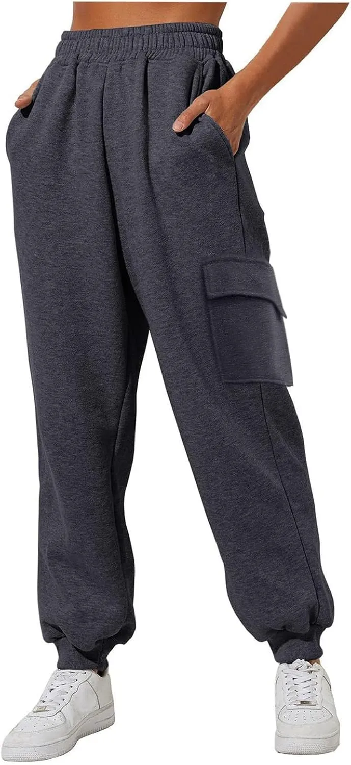 Plus Size Sweatpants for Women High Waisted Baggy Fall Winter Jogger Pants Y2k Trendy Comfy Fleece Lined Trouser with Pockets