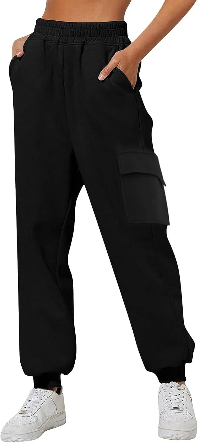 Plus Size Sweatpants for Women High Waisted Baggy Fall Winter Jogger Pants Y2k Trendy Comfy Fleece Lined Trouser with Pockets