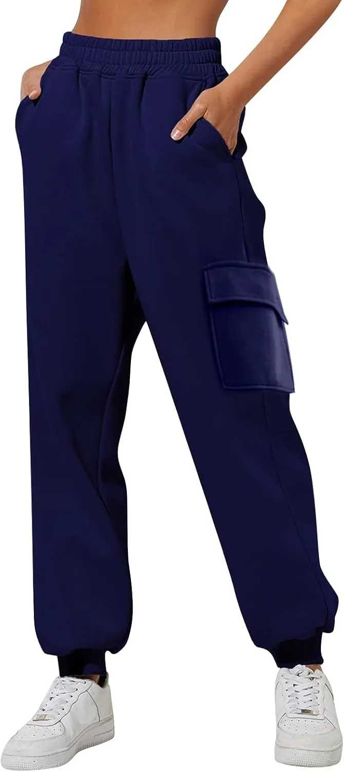 Plus Size Sweatpants for Women High Waisted Baggy Fall Winter Jogger Pants Y2k Trendy Comfy Fleece Lined Trouser with Pockets