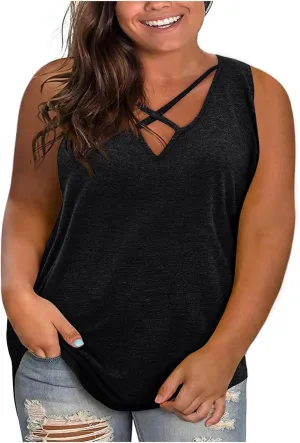 Plus Size Tank Tops for Women Summer Loose Fit Sleeveless Sexy V Neck T Shirts Casual Fashion Solid Color Tees Tops