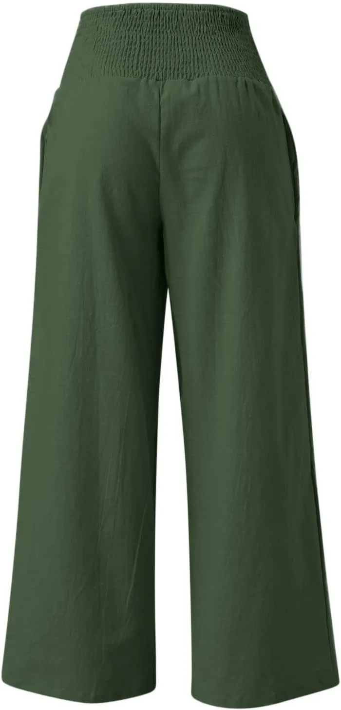 Plus Size Wide Leg Pants for Women Loose Fit Elastic High Waisted Straight Leg Palazzo Pant with Pockets Lounge Trousers