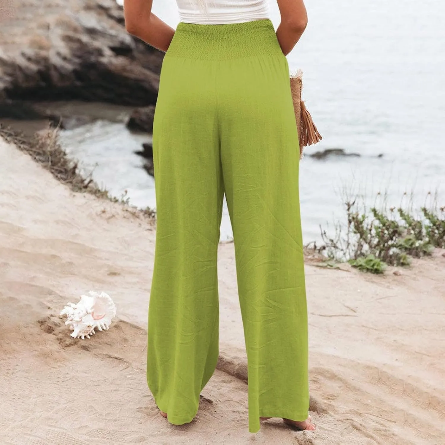 Plus Size Wide Leg Pants for Women Loose Fit Elastic High Waisted Straight Leg Palazzo Pant with Pockets Lounge Trousers