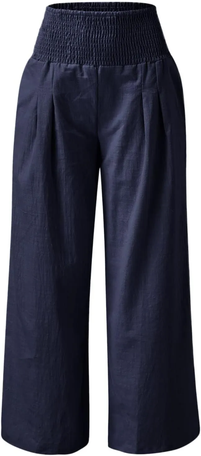 Plus Size Wide Leg Pants for Women Loose Fit Elastic High Waisted Straight Leg Palazzo Pant with Pockets Lounge Trousers
