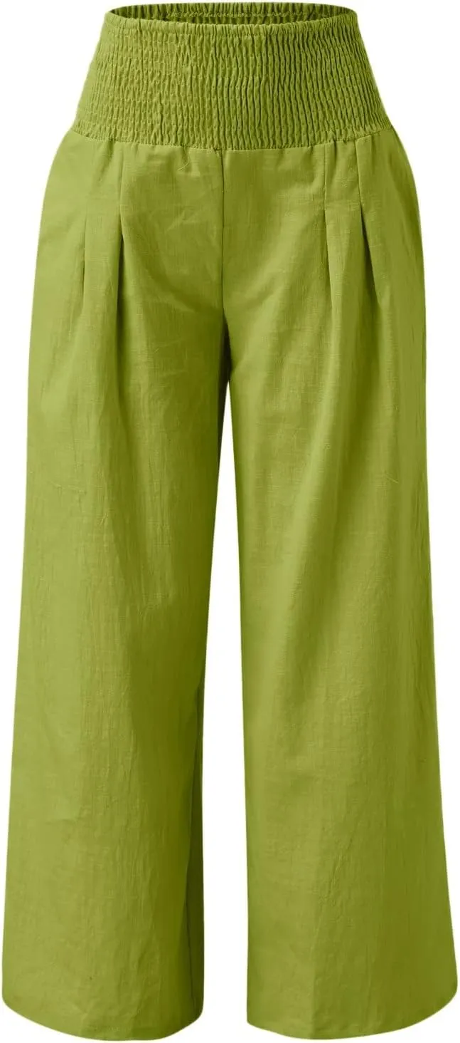 Plus Size Wide Leg Pants for Women Loose Fit Elastic High Waisted Straight Leg Palazzo Pant with Pockets Lounge Trousers
