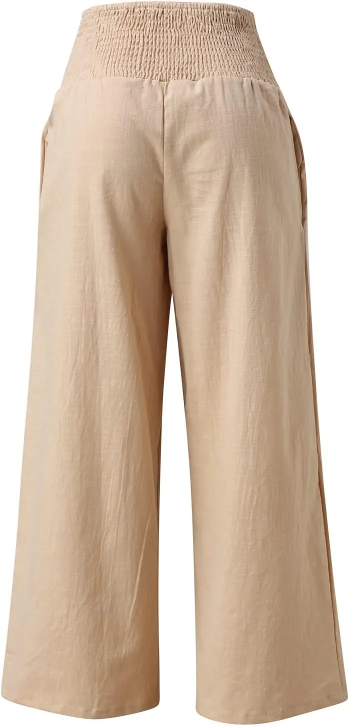 Plus Size Wide Leg Pants for Women Loose Fit Elastic High Waisted Straight Leg Palazzo Pant with Pockets Lounge Trousers
