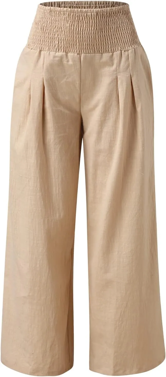 Plus Size Wide Leg Pants for Women Loose Fit Elastic High Waisted Straight Leg Palazzo Pant with Pockets Lounge Trousers