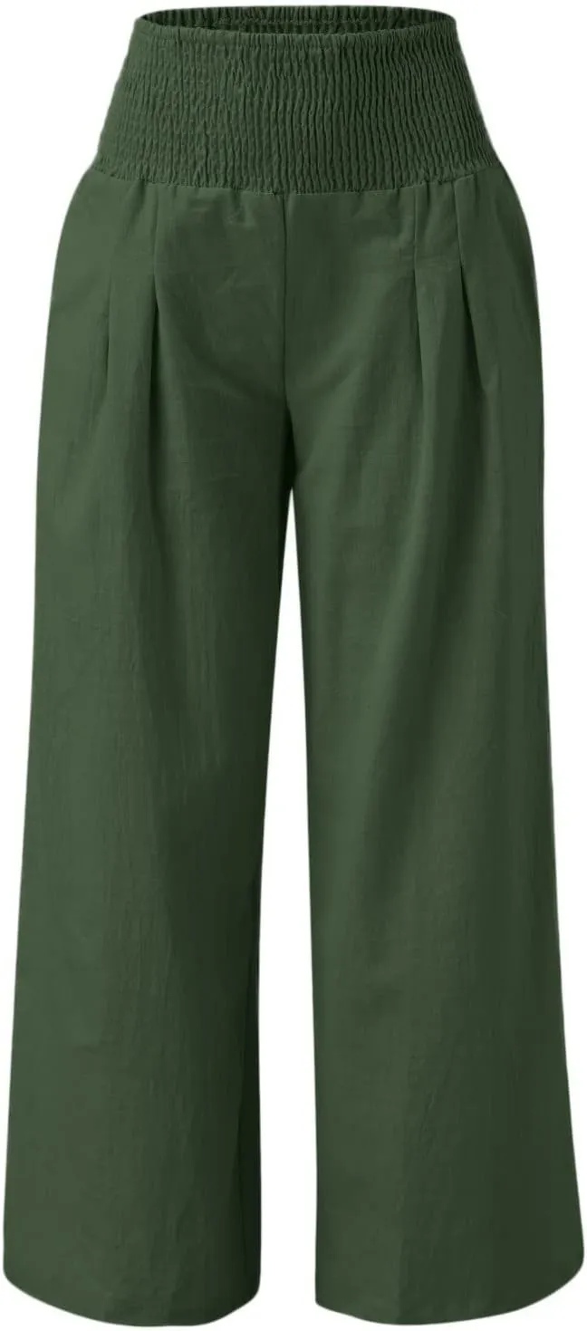 Plus Size Wide Leg Pants for Women Loose Fit Elastic High Waisted Straight Leg Palazzo Pant with Pockets Lounge Trousers