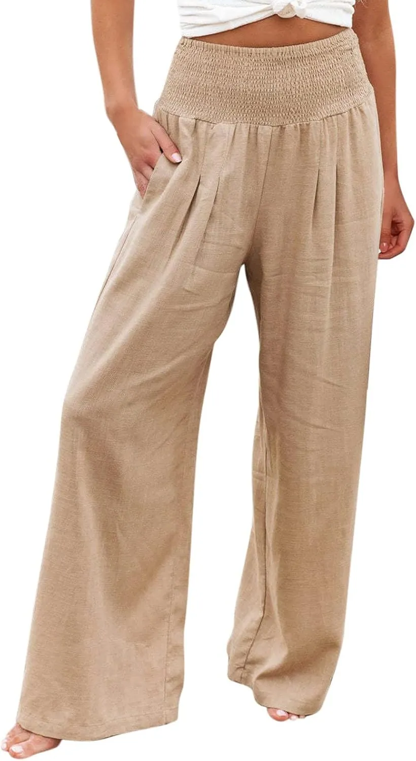 Plus Size Wide Leg Pants for Women Loose Fit Elastic High Waisted Straight Leg Palazzo Pant with Pockets Lounge Trousers