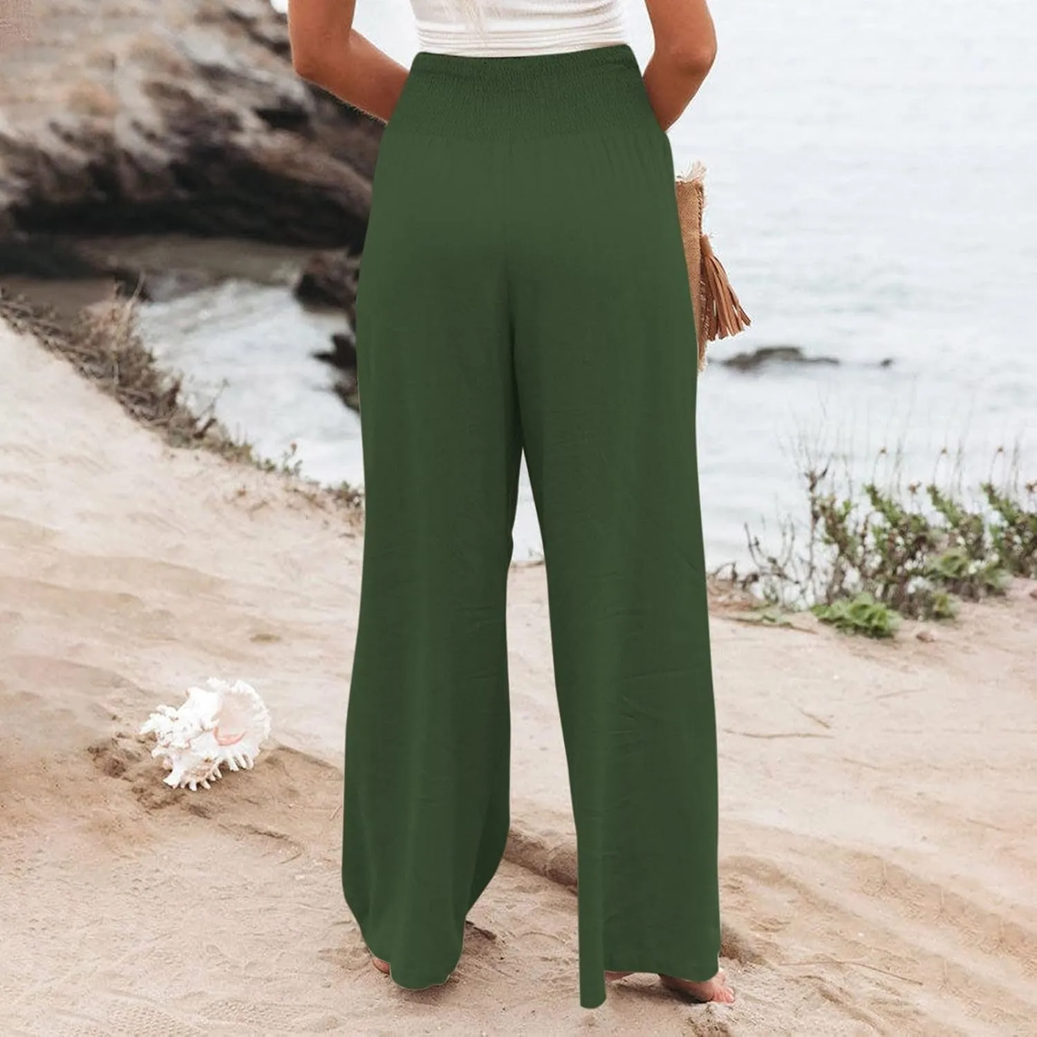 Plus Size Wide Leg Pants for Women Loose Fit Elastic High Waisted Straight Leg Palazzo Pant with Pockets Lounge Trousers